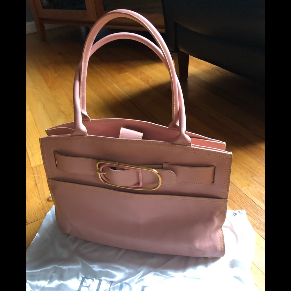 FURLA Pink Handbag with Gold Buckle Detail
